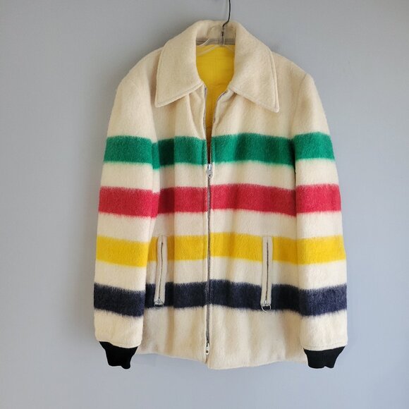 Vintage Hudson's Bay Company Blanket Pea Coat Striped Wool Reversible Jacket